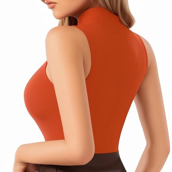 MANGOPOP Women's Mock Turtle Neck Sleeveless Tank Tops Bodysuit - Picture 2 of 5